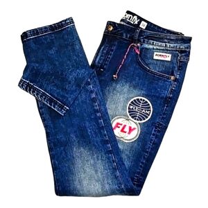 Born Fly Patched-Logo Jeans. Men's Size: Waist 36x32 Inseam.